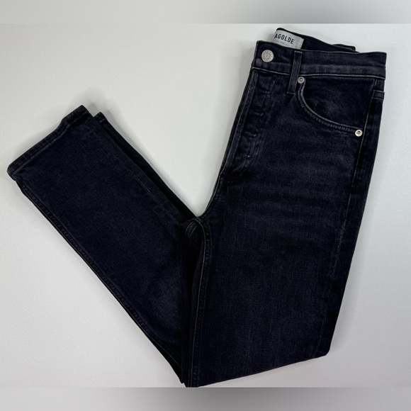 Agolde Riley Button Fly High Rise Crop Straight Black Jeans Size 24 - Picture 14 of 15